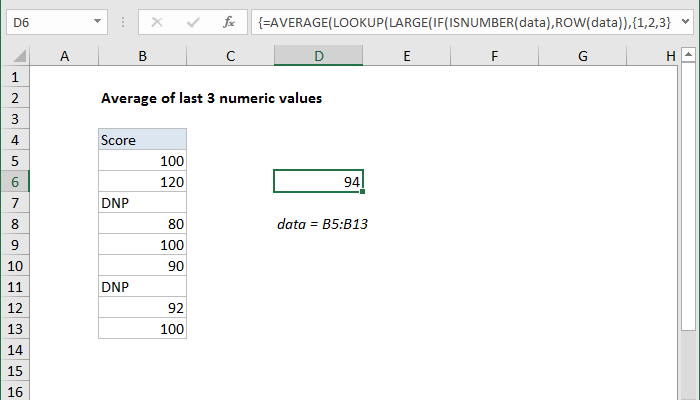 Excel Formula Average The Last 3 Numeric Values Exceljet 9774